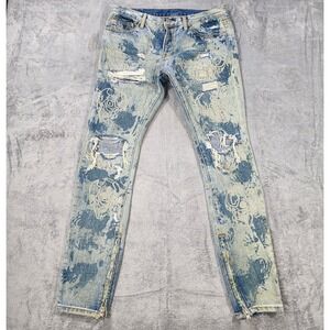 MNML‎ Jeans Mens 33 Blue Denim Distressed Grunge Skinny Skater Zip Ankle Cotton